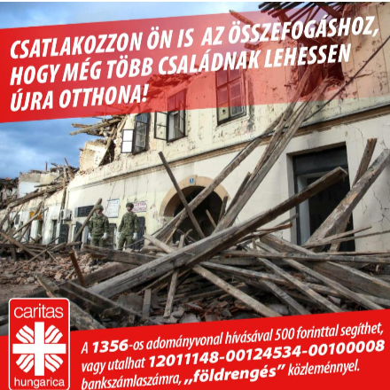Otthonaikat elvesztett családokat támogat a karitász a horvátországi földrengés után